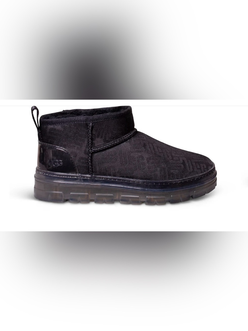 UGG CLASSIC ULTRA MINI MONOGRAM BLACK BOOTS - WOMEN'S sz 6